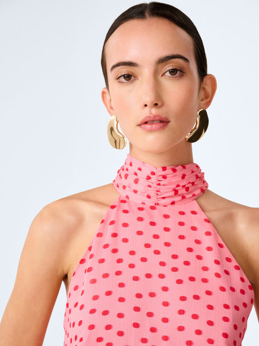 Romeo Dress in Pink and Red Mini Polka Dot