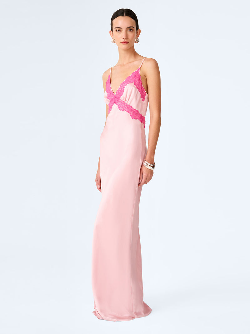 Drew Maxi Dress in Veiled Pink/Pink Yarrow Lace