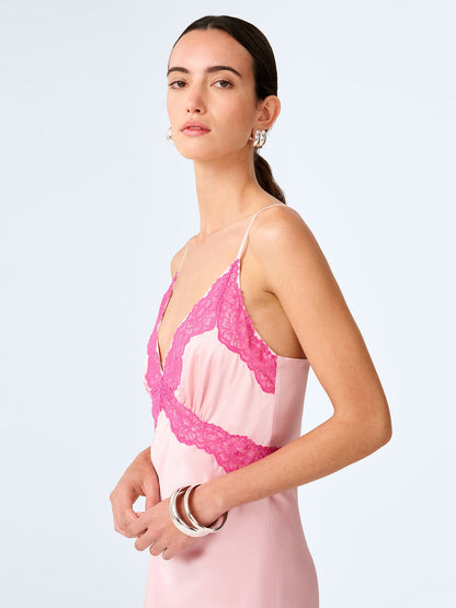 Drew Maxi Dress in Veiled Pink/Pink Yarrow Lace
