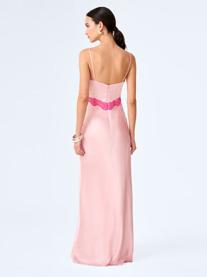 Drew Maxi Dress in Veiled Pink/Pink Yarrow Lace