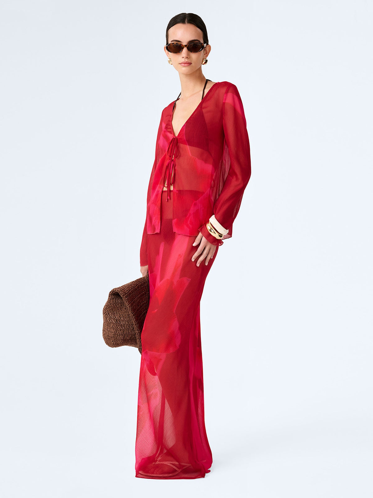 Marla Top in Red and Pink Floral Placement